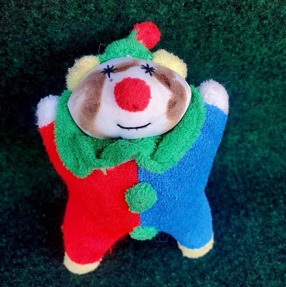 Pansy Ellen Clown Plush 1991 Terrycloth Baby Rattle Primary Colors VTG  Stuffed